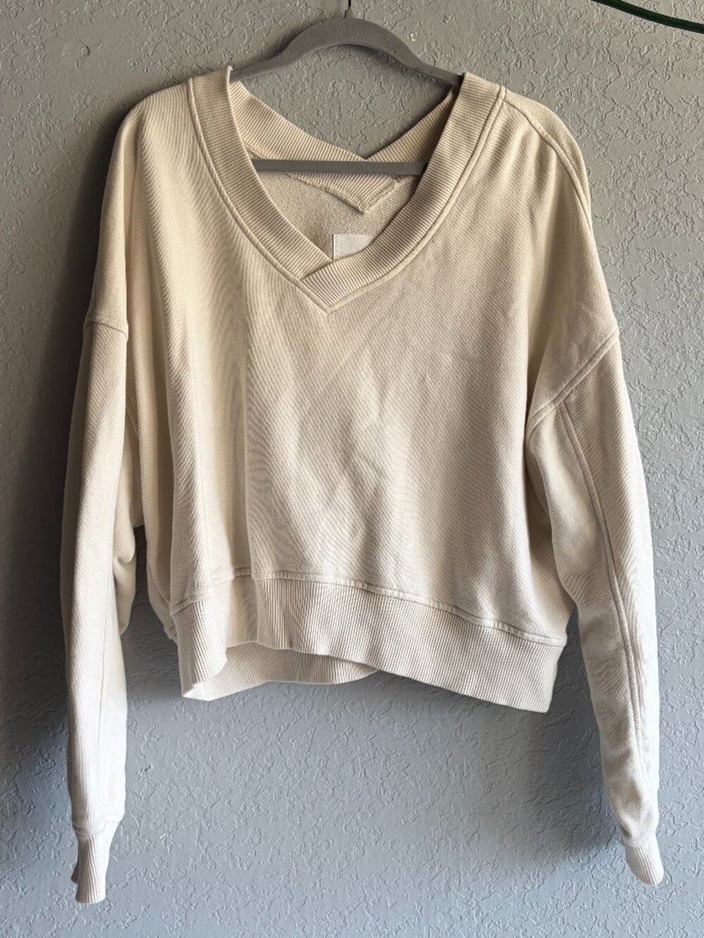 Aerie Cream Oversized V-Neck Sweatshirt